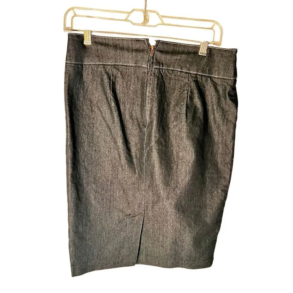 Vtg Bisou Bisou Dark Blue Wash Jean Denim Pencil Skirt W Contrasting Stitch Sz 6